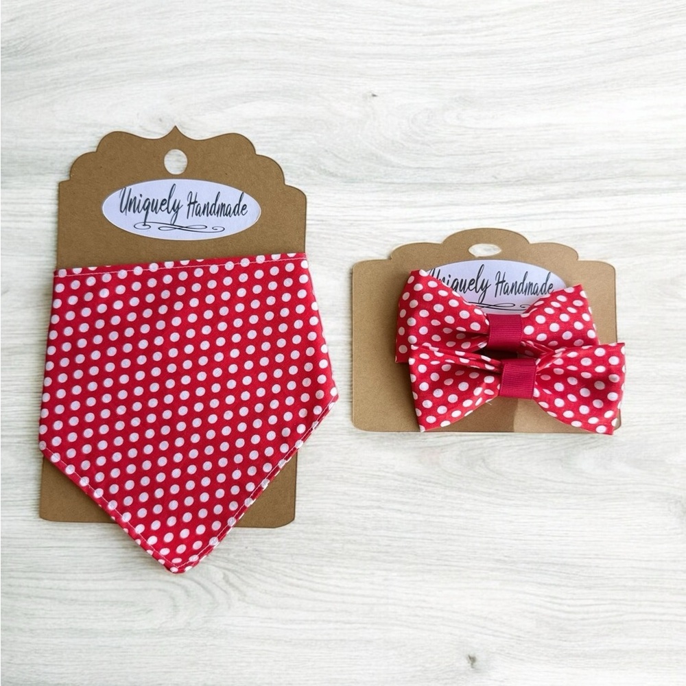 Red Polka Dot Kids Bandana and Bow Set